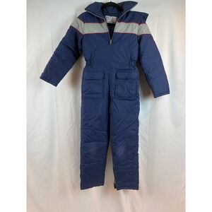 Vintage Boyds Sears Blue Gray Red Stripe Insulated Snowsuit Ski Suit Hooded 12